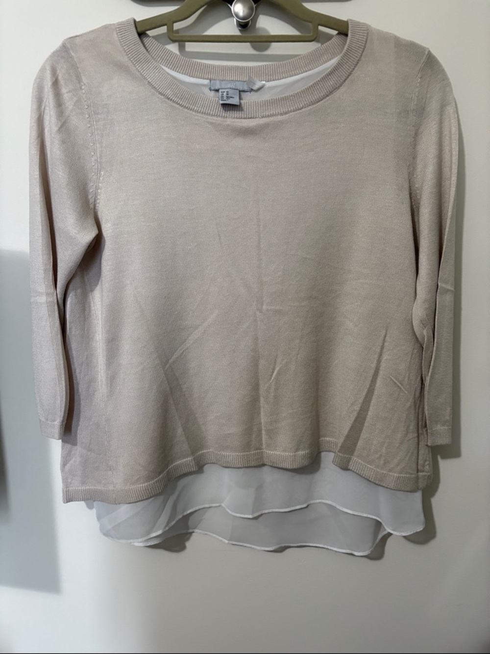 H&M Light Beige Layered Knit Blouse with Chiffon Hem